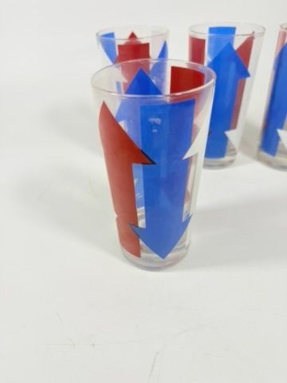 Highball Tall Bar Drinking Glasses Cera Vintage Mid 20th Century Red, White & Bl - Picture 4 of 16